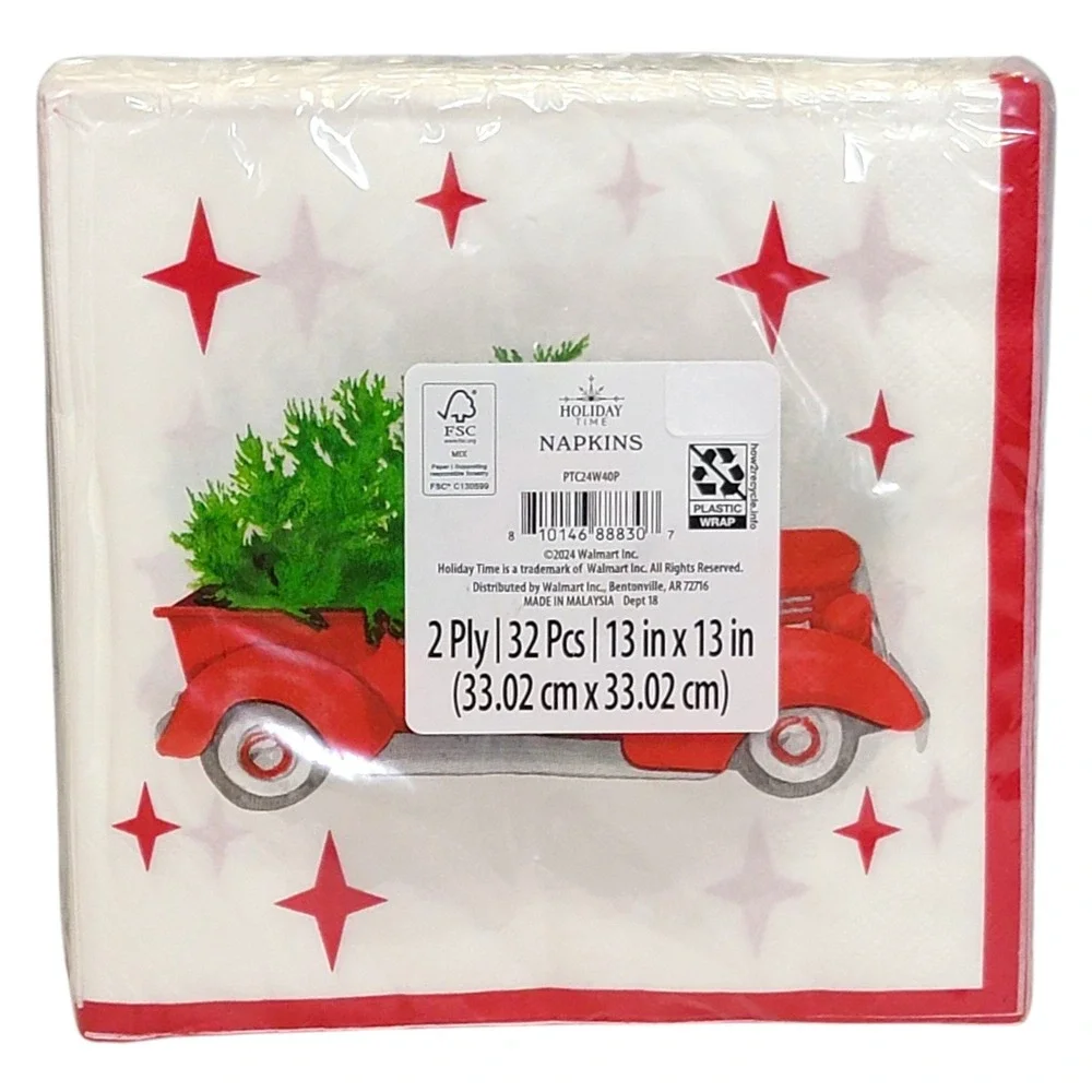 Holiday Time Red Truck Christmas Napkins 64 ct 2 Ply Party‎ Festive Holiday
